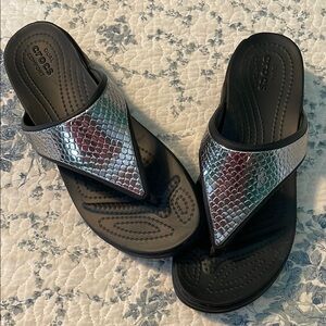 CROCS Black Flip-Flops with Metallic Accents